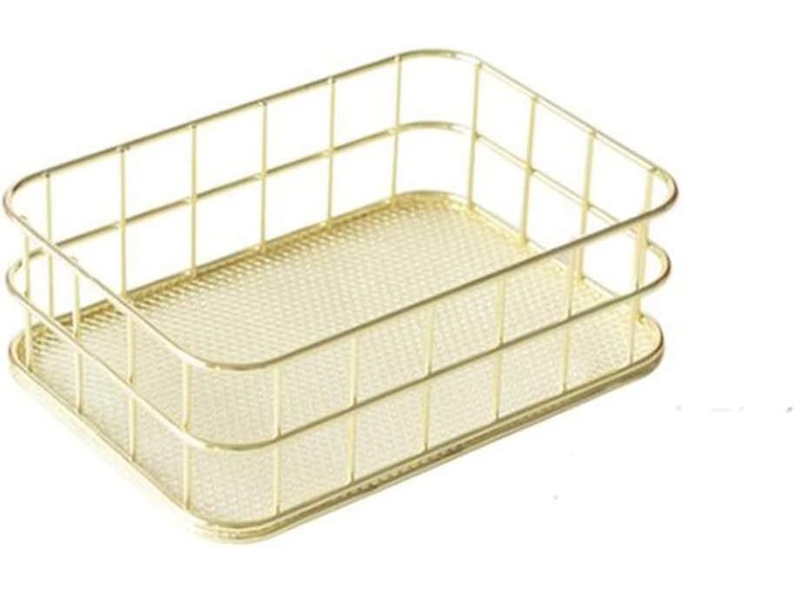 Almacenamiento de escritorio de metal dorado, caja de hierro, bandeja de malla, cestas decorativas para el hogar