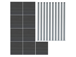 Valla exterior WPC 185 x 1564 cm | Gris | 9 paneles, 10 postes de aluminio con LED solar | Panel de doble cara | Monstershop