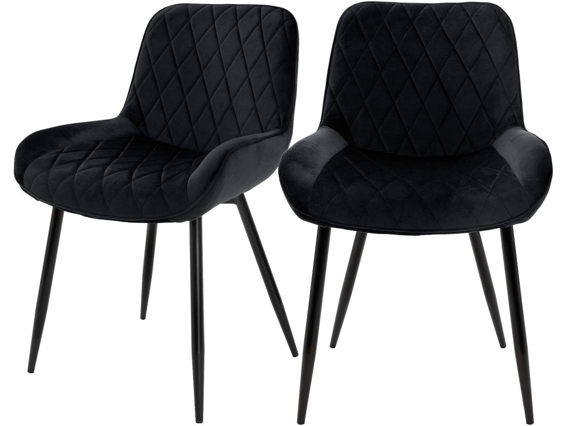 Conjunto de 2 cadeiras de jantar pretas estilo retro assento estofado com aspeto de veludo  81 cm