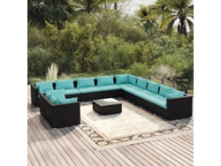 Conjunto de jardín de 12 piezas con cojines en mimbre sintético negro de DKD Home Decor