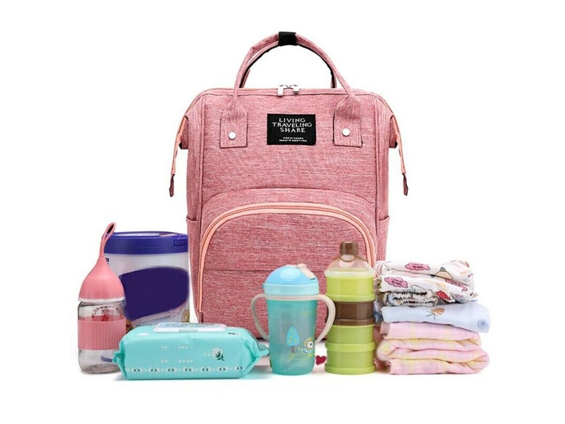 VVJIJILLY Bolsa De Fraldas Completa Para Cuidados Com O Bebê, Ideal Para Uma Criação Sem Esforço, Rosa, Tecido Oxford Impermeável, Uso Em Vários Cenários, Elega