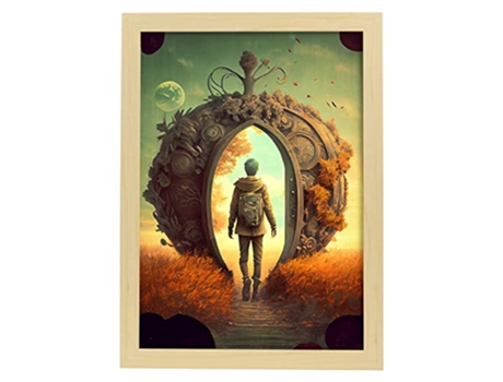 NACNIC Poster Portal De Otoño En Estilo Surrealismo Cinematográfico Ilustraciones Y Grabados De Historieta Abstracta Y Artística A4 Marcos Madera