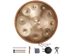 Handpan 55cm Do Menor 10 Notas 432 Hz en Acero al Carbono Color Dorado con Mazo – Sonido Relajante para Meditación y Yoga Tekmaquinas