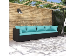 Conjunto de jardín de 4 piezas con cojines en mimbre sintético negro de DKD Home Decor