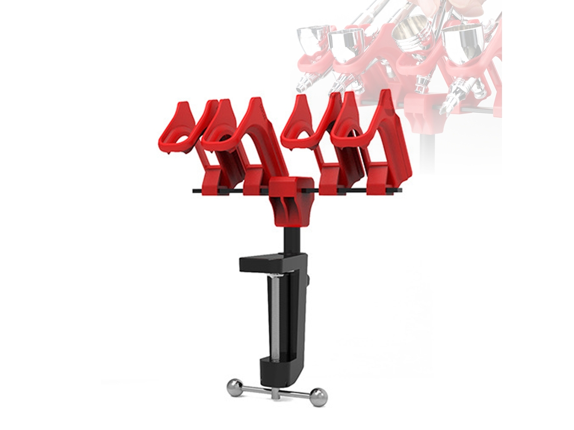 Soporte ajustable de 30 mm para aerógrafo con sistema de liberación rápida y rotación de 360° para un uso práctico.