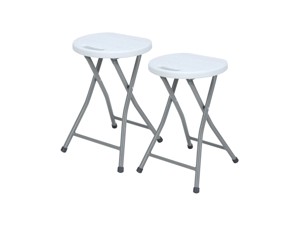 Pack 2 Taburetes Plegables De Resina Y Acero 31x45cm Blancos 7house