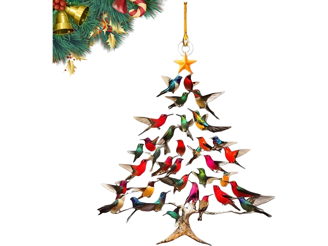 Adorno navideño acrílico 2D de colibrí: colibríes coloridos apilados, decoración para el hogar, color A