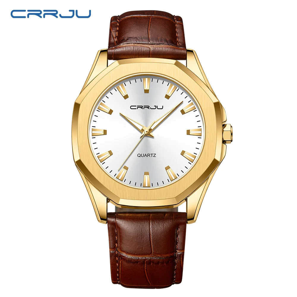 Relógio Masculino Elegante (dourado), Pulseira De Couro Genuíno, À Prova D'água, Estilo Executivo.