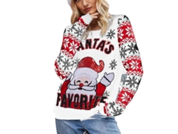 2026altiro-jersey De Navidad Para Mujer Con Motivos De Copos De Nieve Y Papá Noel, Cuello Redondo, Manga Larga, Blanco Talla M