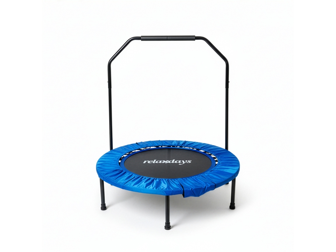 Relaxdays Trampolim Com Barra De Apoio, Ø 102 Cm, Minitrampolim Dobrável Até 120 Kg, Trampolim Fitness Indoor, Azul