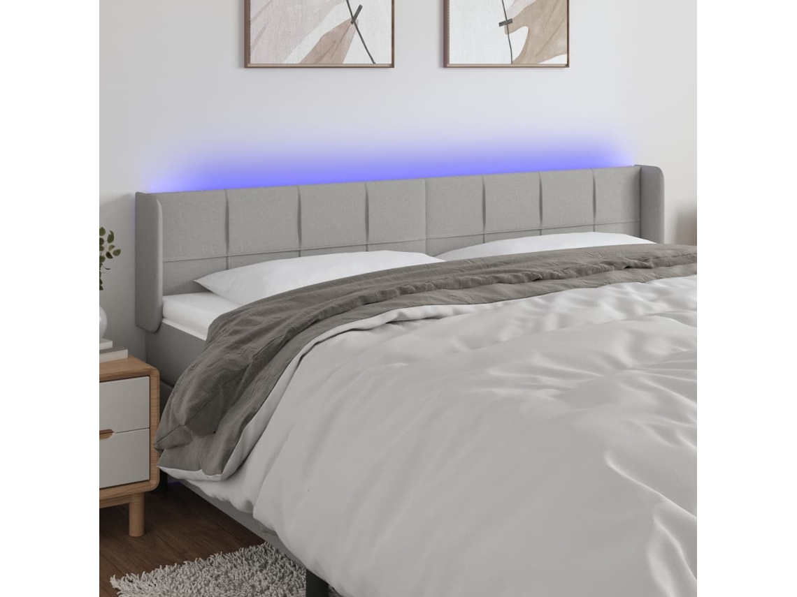 Cabecero Con Led De Tela Gris Claro 183x16x78/88 Cm