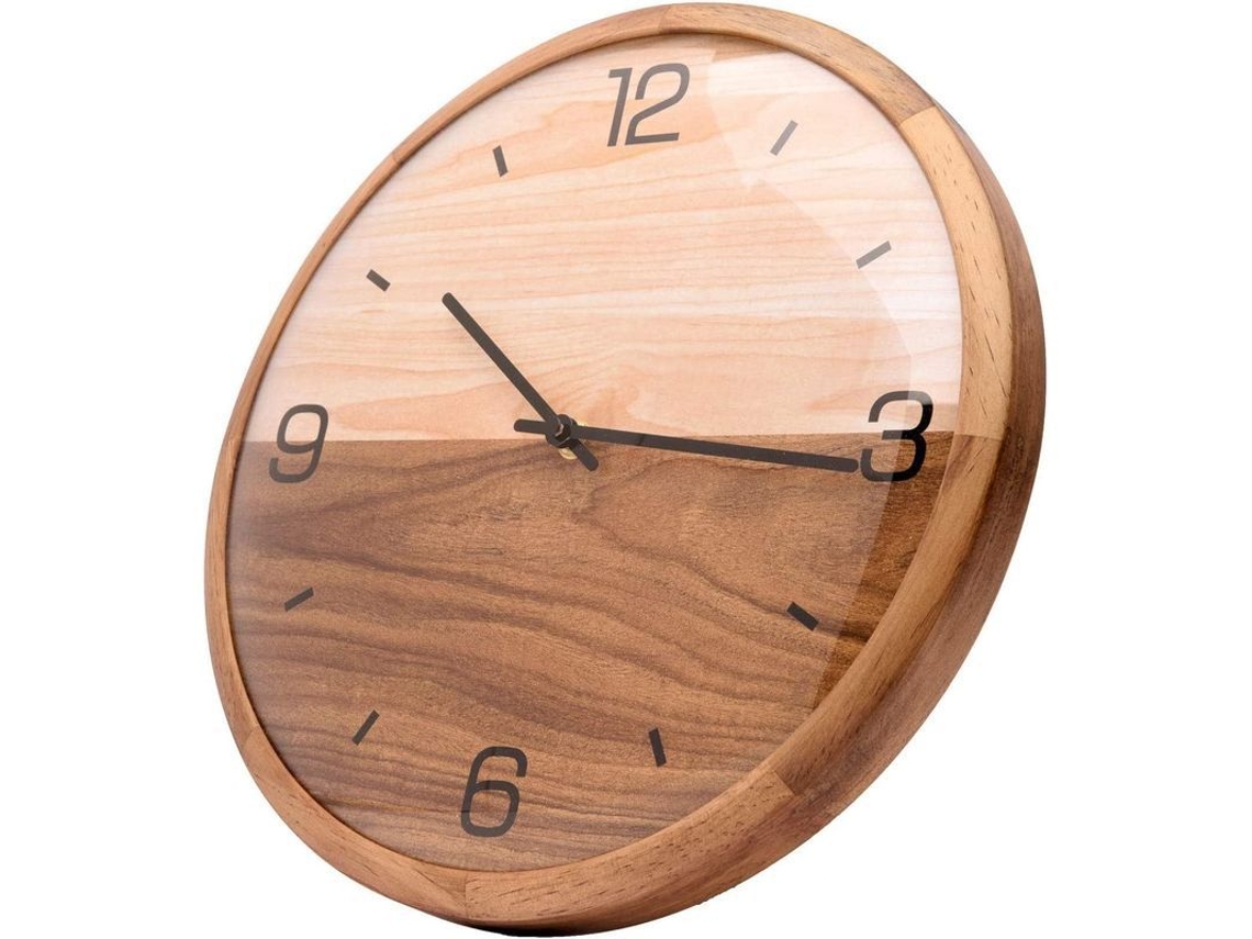 Reloj De Pared Con Cristal Abovedado (30 Cm) - Marco De Pino Con Esfera De Madera - Mecanismo Silencioso