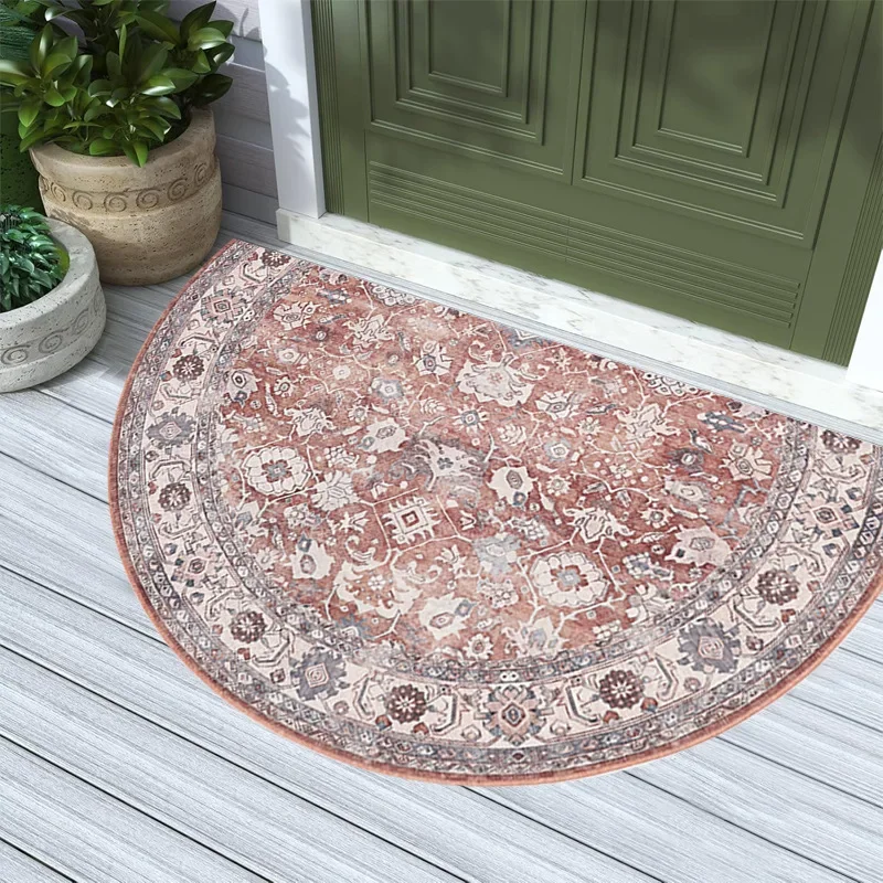 (estilo 6 50x80cm) Alfombra Semicircular De Estilo Étnico, Patrón Geométrico Retro, Resistente Al Desgaste Y Fácil De Limpiar.