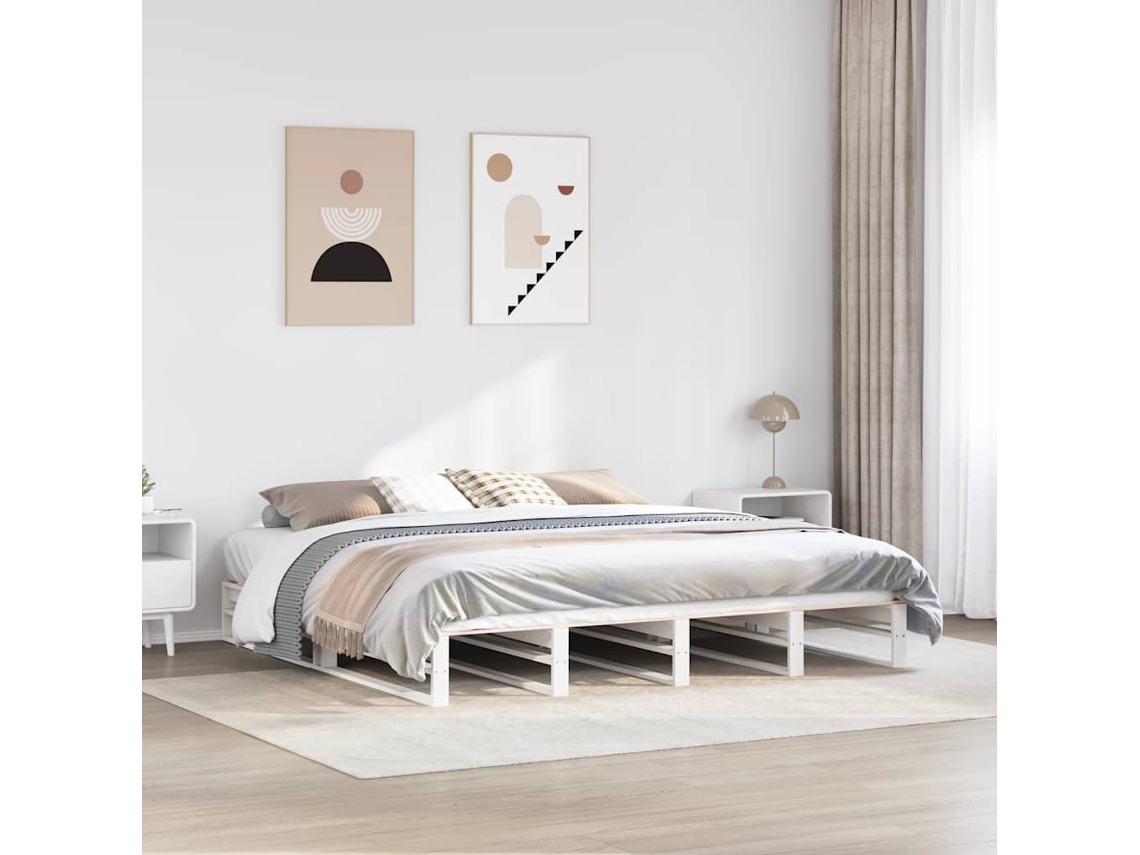Estructura De Cama Sin Colchón Madera Maciza Blanca 200x200 Cm