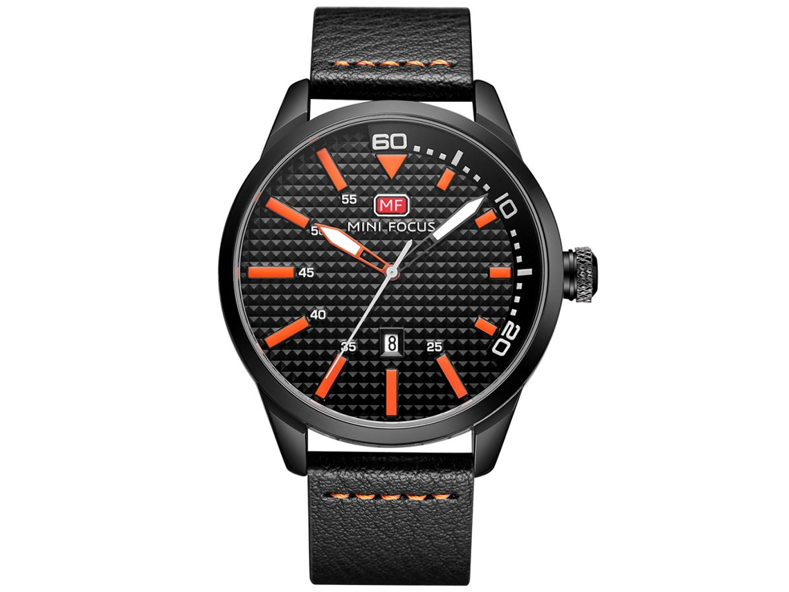 Reloj De Pulsera Masculino Casual De Cuero Impermeable Mini Focus (negro+naranja)