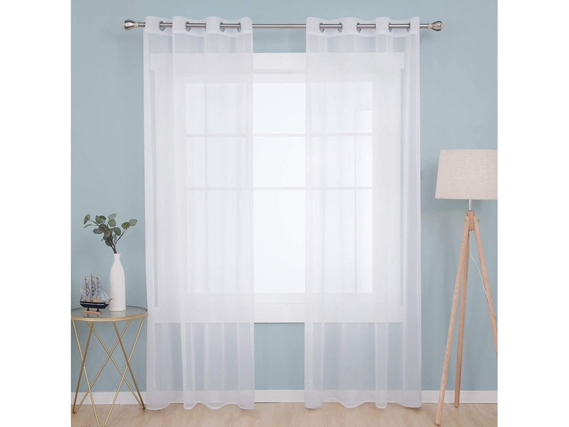 Juego De 2 Cortinas Modernas Translúcidas Con Ojales Para Ventana De Cocina/sala De Estar, Blancas, 132x242cm