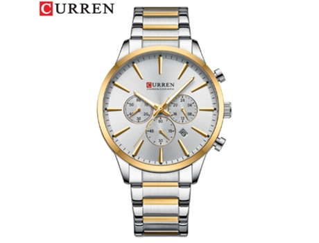Relojes para hombre con acero inoxidable y metal, reloj casual, reloj con fecha en las manecillas para hombre, carcasa dorada y blanca LUUCOZK