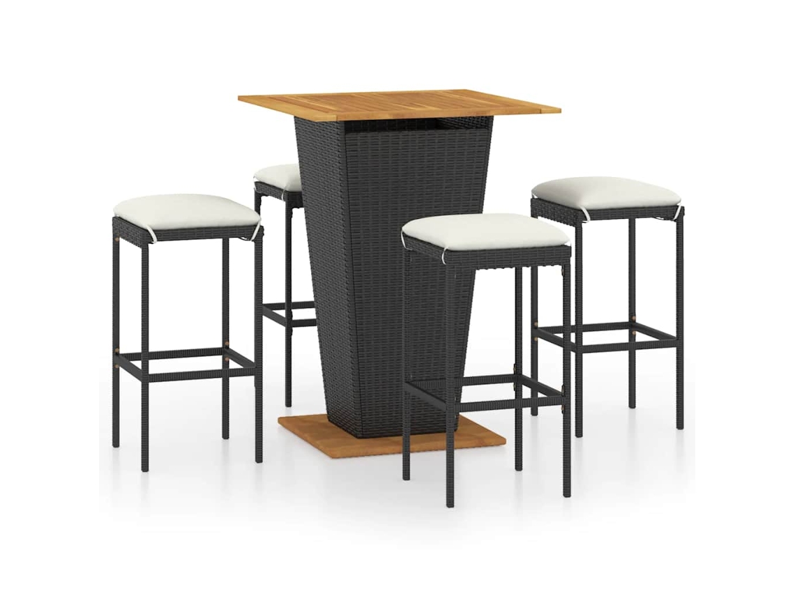 Maison Exclusive - Set De Muebles De Bar De Jardín 5 Pzas Y Cojines Ratán Pe Negro