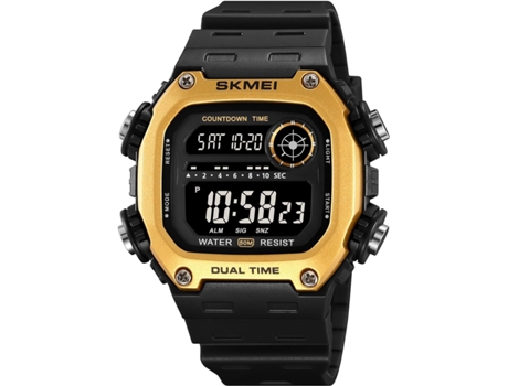 VEANXIN Hombres Digital Cuadrado Cara Impermeable Fecha LED Relojes Despertadores-blanco negro