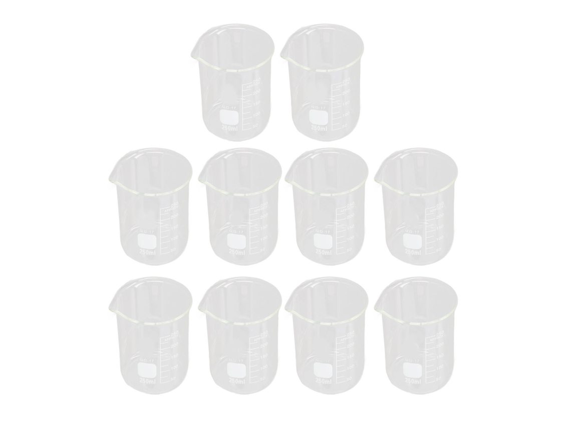 10 Vasos De Precipitados De Vidrio Científicos De 250 Ml Con Escala Transparente Para Experimentos De Laboratorio.