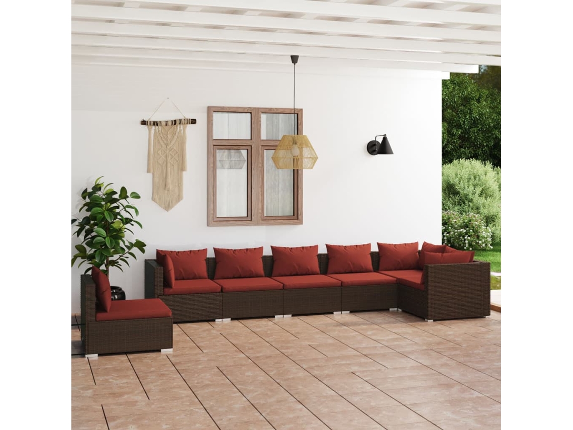 Conjunto de jardín de 7 piezas con cojines de mimbre marrón de DKD Home Decor