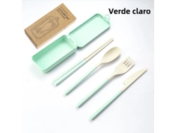 (verde Claro) Juego De Cubiertos Portátil De Cuatro Piezas, Fabricado En Plástico Pp Ecológico, Desmontable.