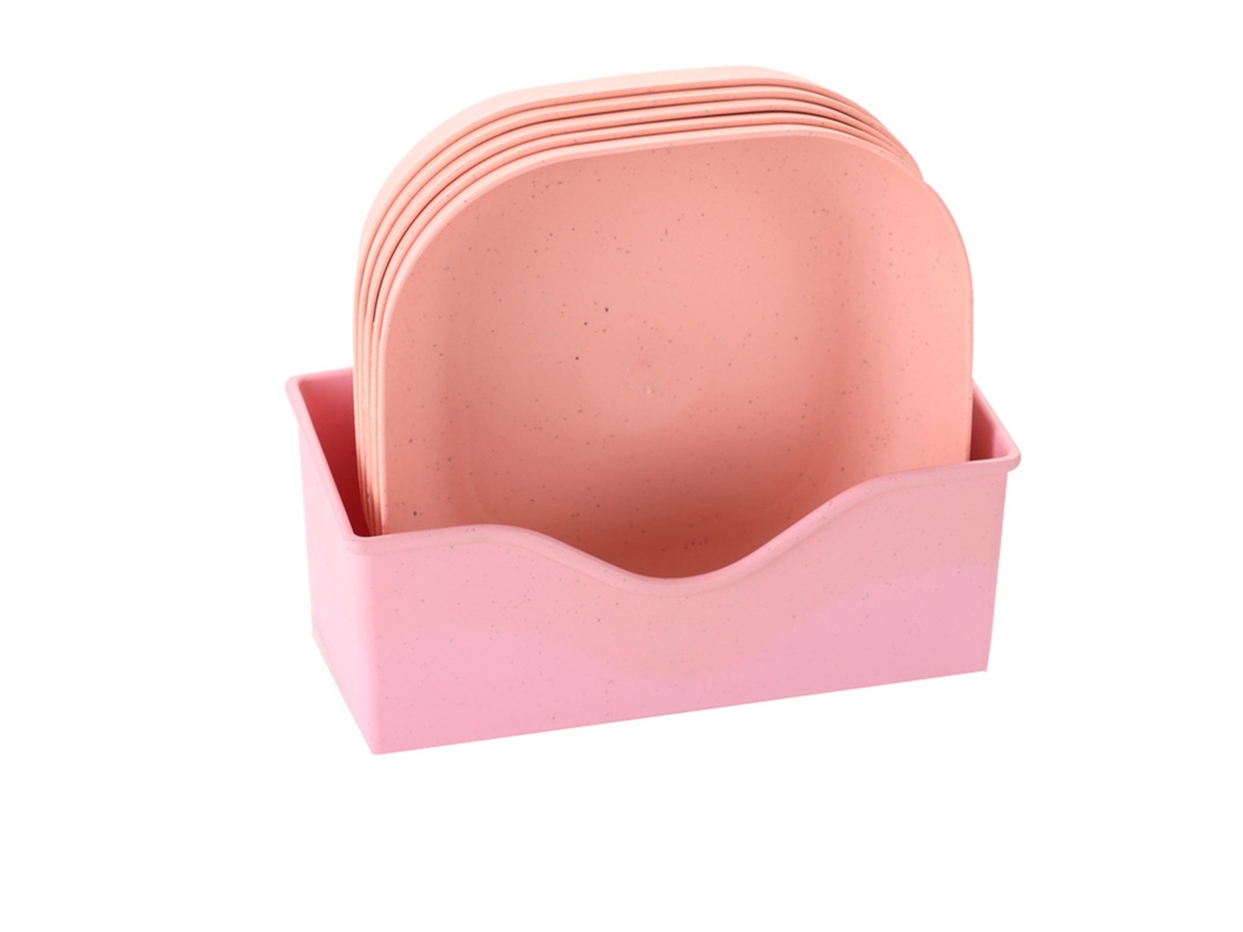 Bandeja rosa para frutas con base, 5 platos hondos | Sin marca