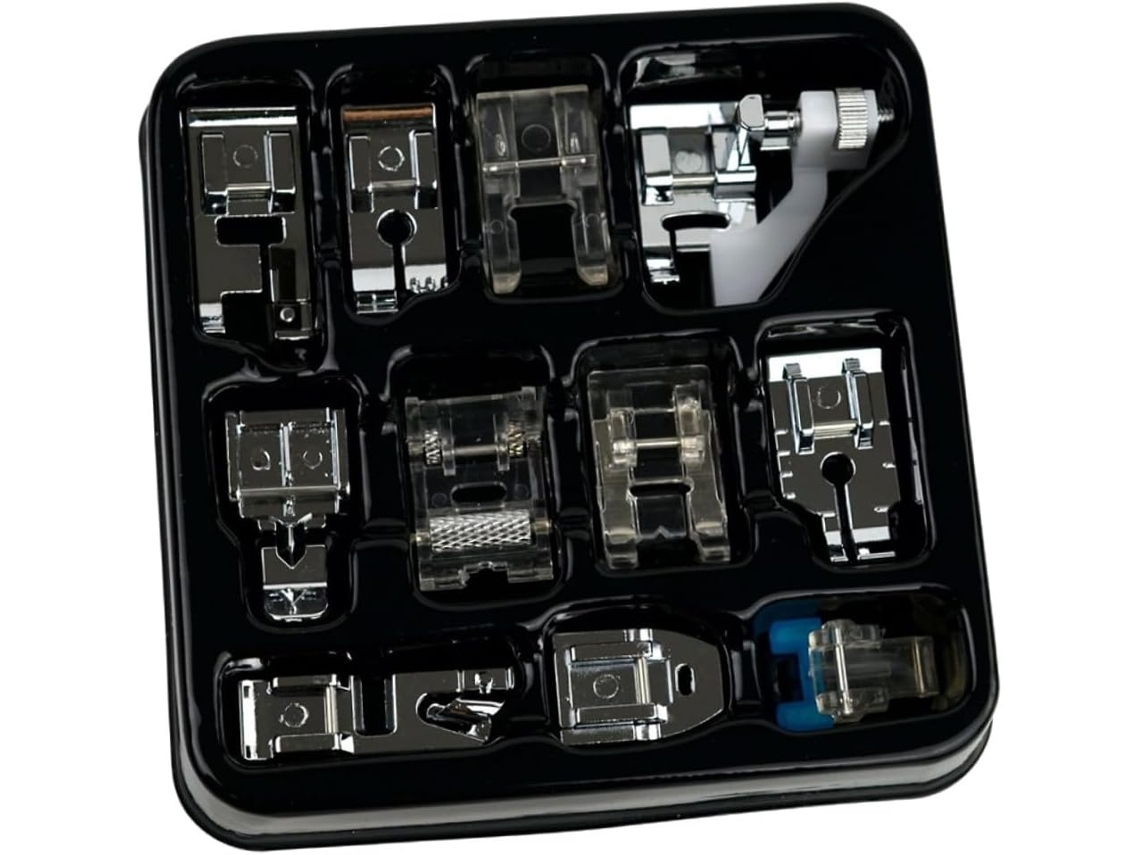 Kit de prensatelas Topbathy de 11 piezas para máquinas de coser, accesorios robustos y surtidos.