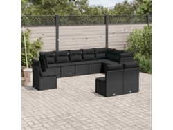 Conjunto de sofá de jardín de 10 piezas con cojines en mimbre sintético negro de DKD Home Decor