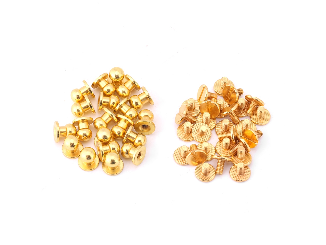 Botones de latón macizo de cabeza redonda chapados en oro de 8x6 mm para cuero.