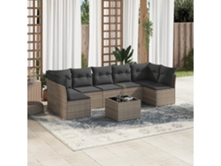 Conjunto de sofá de jardín de 8 piezas con cojines, ratán gris, DKD Home Decor