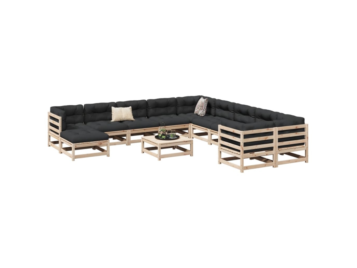 Conjunto de sofás de jardín de 12 piezas de madera maciza de pino DKD Home Decor