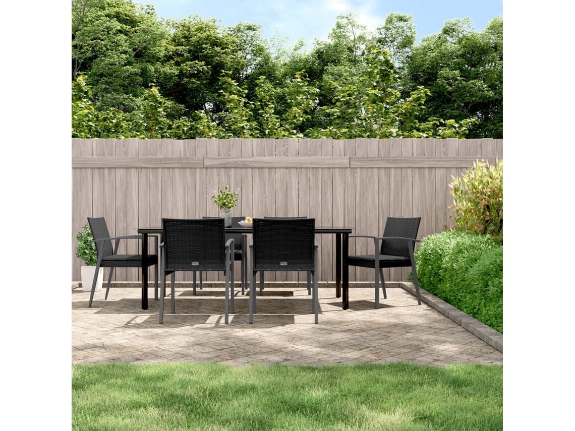 Conjunto 7 Piezas Jantar P/ Jardim C/ Almofadões Vime Pe E Aço Dkd Home Decor