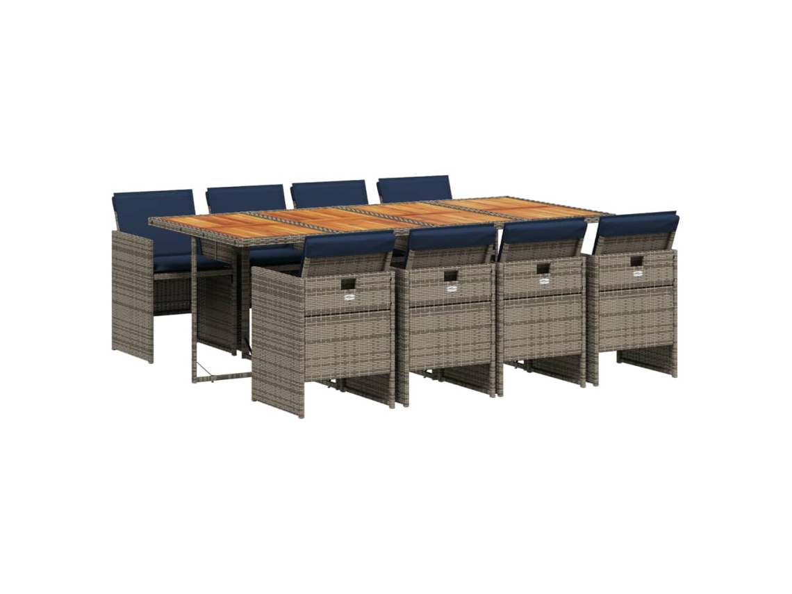 Conjunto de comedor de jardín de 9 piezas con cojines en ratán sintético gris. EXCLUSIVO DE MAISON.