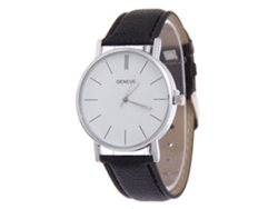 Reloj De Pulsera De Cuero Pu Simple Y Moderno Para Hombre Y Mujer Negro