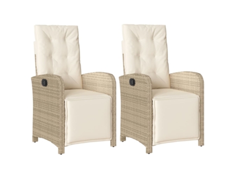 Conjunto 2 Sillones reclinables jardín con reposapiés VIDAXL ratán PE beige