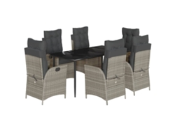 Conjunto 7 comedor jardín VIDAXL y cojines ratán sintético gris claro