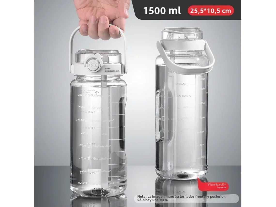 Botella deportiva de 1.5 L, sin BPA, a prueba de fugas, fabricada en plástico. Mdug (blanca)