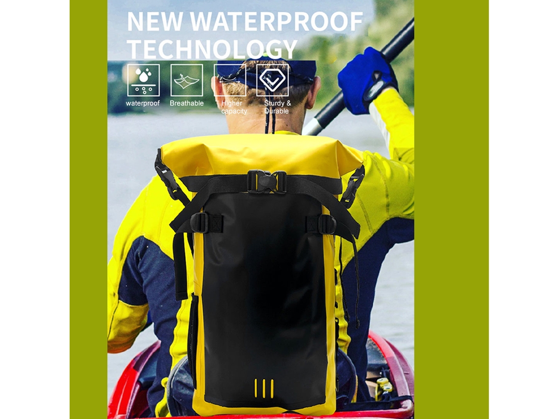 Mochila impermeable IPX6 de 30 litros para explorar ríos, playas y zonas de surf.