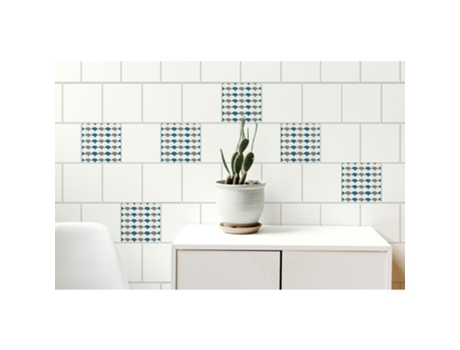 Adhesivo Decorativo Decorativo para Decoración PLAGE Azulejos de Escamas Gráficas de Pato Azul y Gris X6 15 cm X 15 cm