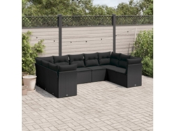 Conjunto de sofá de jardín de 9 piezas con cojines, ratán negro, Dkd Home Decor