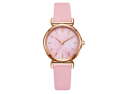 Reloj De Pulsera De Cuarzo A La Moda, Estilo Sencillo, Con Correa Informal De Piel Sintética Rosa.