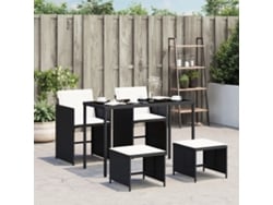 Juego de comedor de jardín de 5 piezas con cojines, mimbre sintético negro, DKD Home Decor