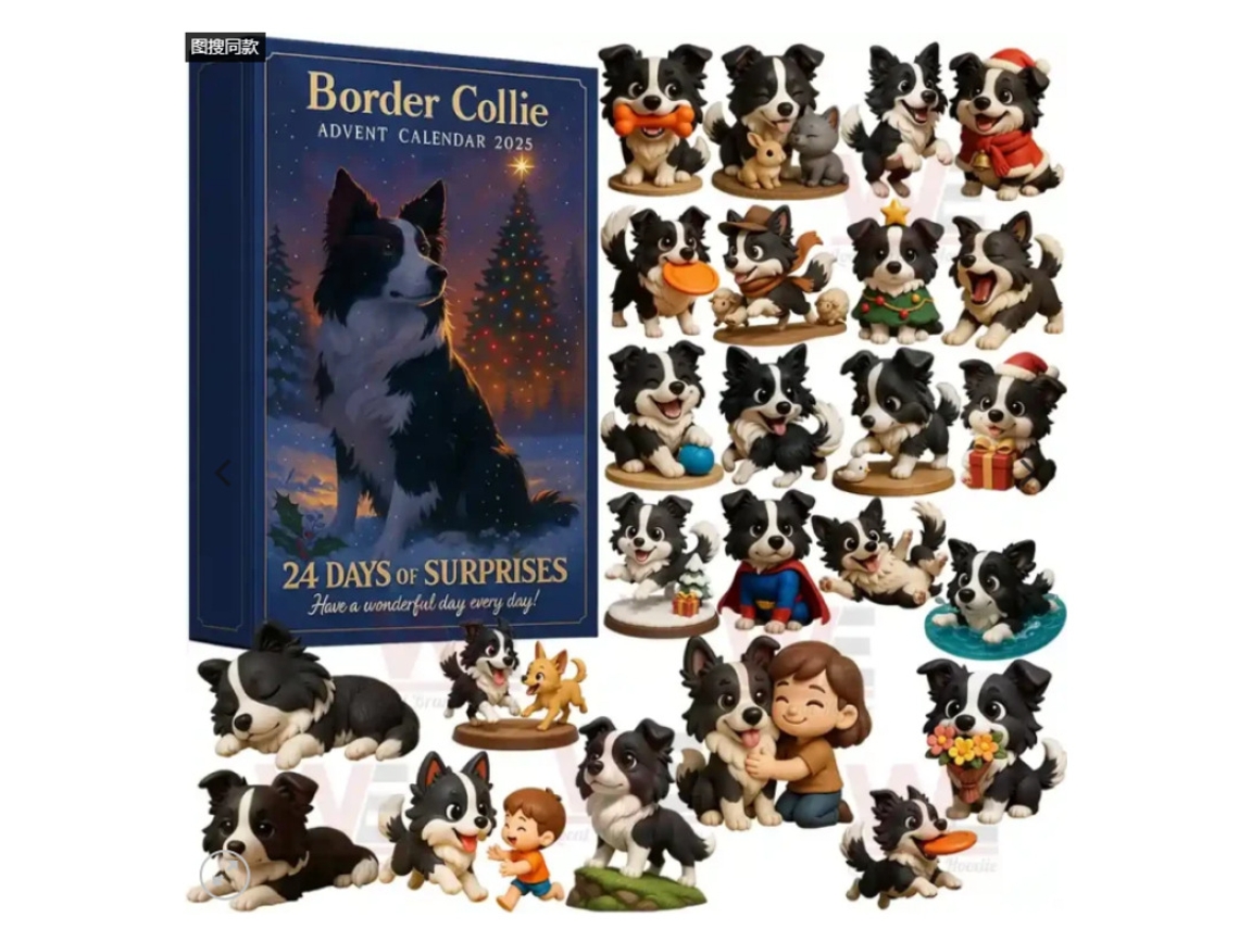 Calendario navideño con caja ciega Border Pastor, memoria USB con decoración acrílica para árbol de Navidad