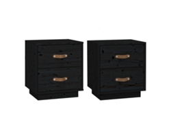 Juego de 2 mesitas de noche de madera maciza de pino, color negro, MAISON EXCLUSIVE, 40 x 34 x 45 cm