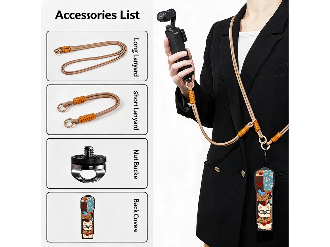 Funda protectora trasera para DJI Osmo Pocket 3 + cables de seguridad largos y cortos HENTEN HOME