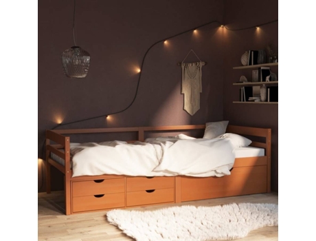 vidaXL Cama con cajones y armario 90x200 cm pino macizo marrón miel