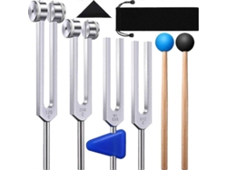 Set De 4 Diapasones (128hz,256hz,512hz,528hz) Con Martillo Para Curación Sonora Y Música