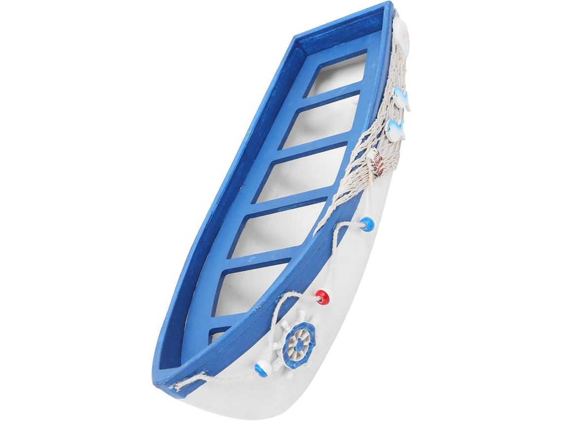 Maqueta De Barco De Madera Grande, Modelo Decorativo Natural, Vela Azul