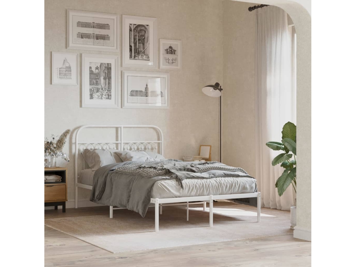 Estructura Cama Sin Colchón Con Cabecero Metal Blanco 120x190cm